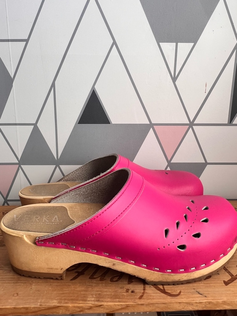 Verka Swedish Pink Leather Slip-On Clog/Mules - Picture 5 of 14